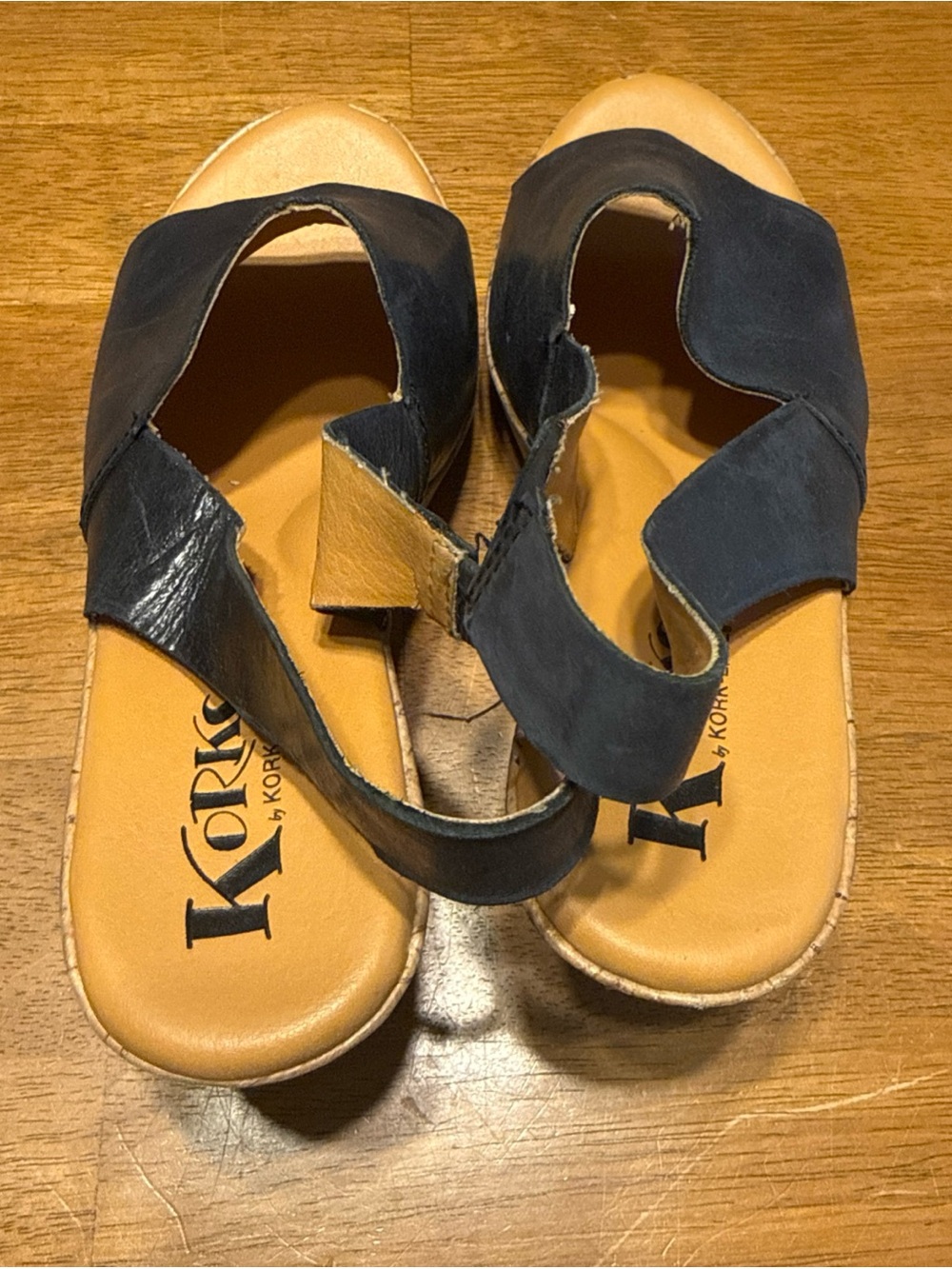 Korks by Kork-Ease Anja Black Stretch Slingback Open Toe Soft Leather Wedge Sz 7 - Picture 4 of 8